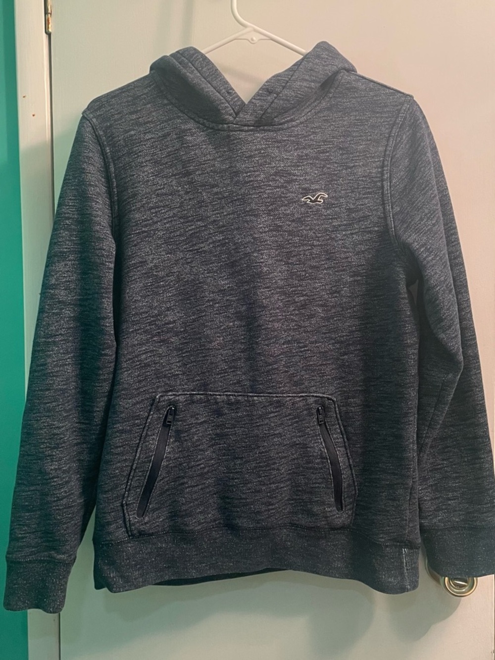 Hollister Heathered Dark Navy Pullover Hoodie